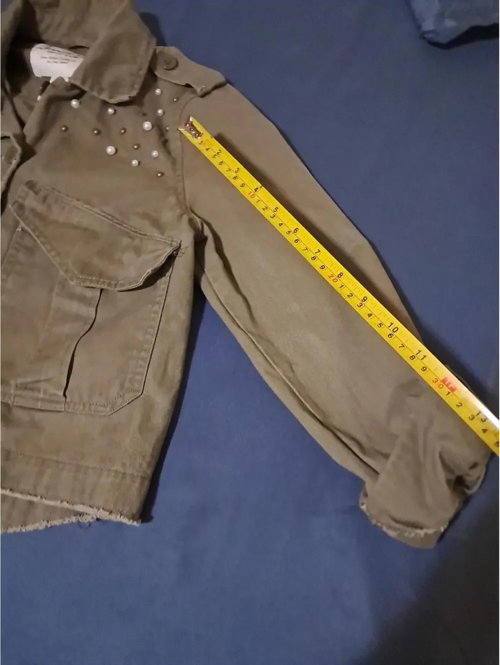 AMERICAN RAG: Early 2000s Girls Size Ex Small Olive Green Jacket Pockets / Beads